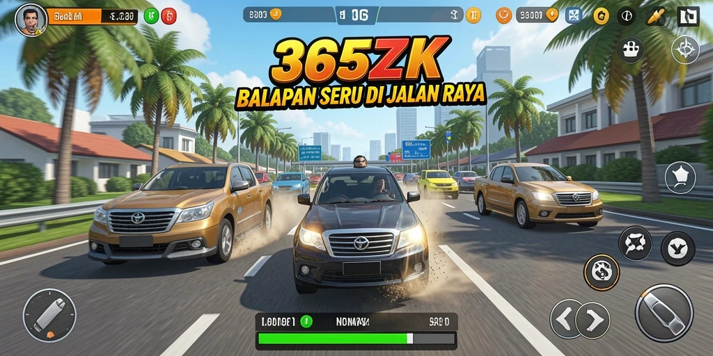 Gameplay seru balapan mobil di 365ZK yang menampilkan trek menantang.