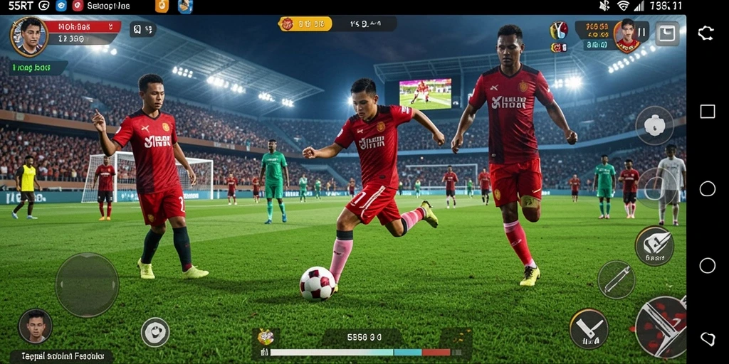 Tampilan gameplay seru dalam 55RT menunjukkan aksi sepak bola yang dinamis.