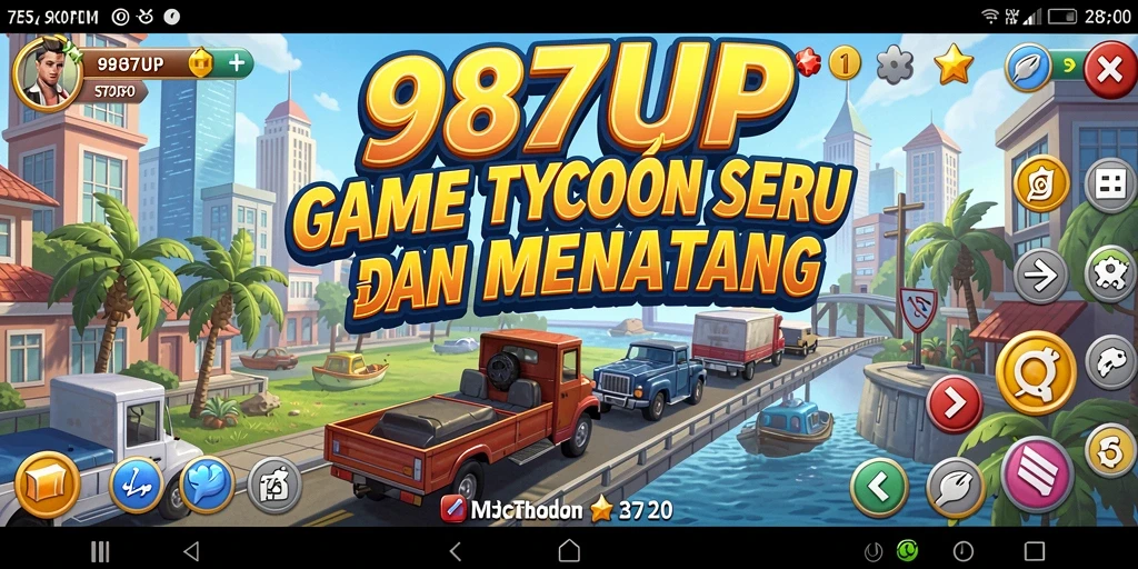 Screenshot utama 987UP menampilkan pengelolaan bisnis Tycoon yang menarik.