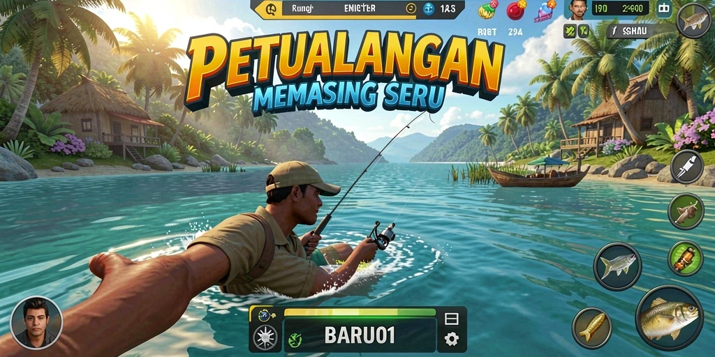 Tampilan gameplay BARU01 yang mengasyikkan saat memancing.