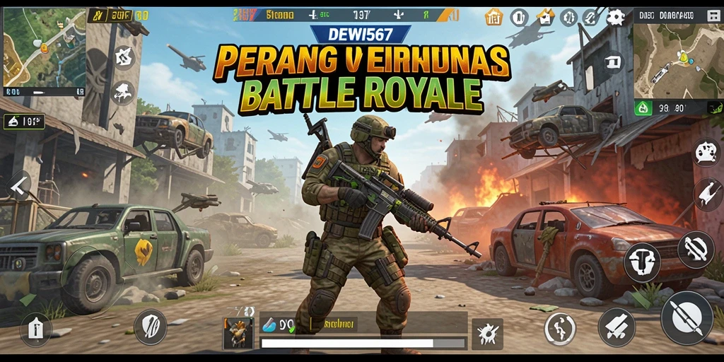 Screenshot gameplay DEWI567 menunjukkan aksi seru dalam pertempuran Battle Royale.