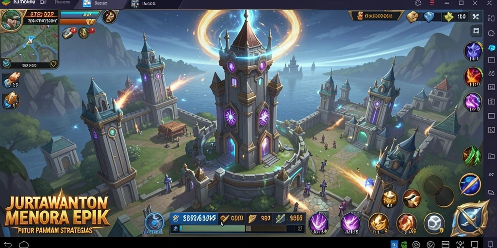 Tampilan gameplay JUTAWANTOTO dengan menara dan musuh yang menarik.