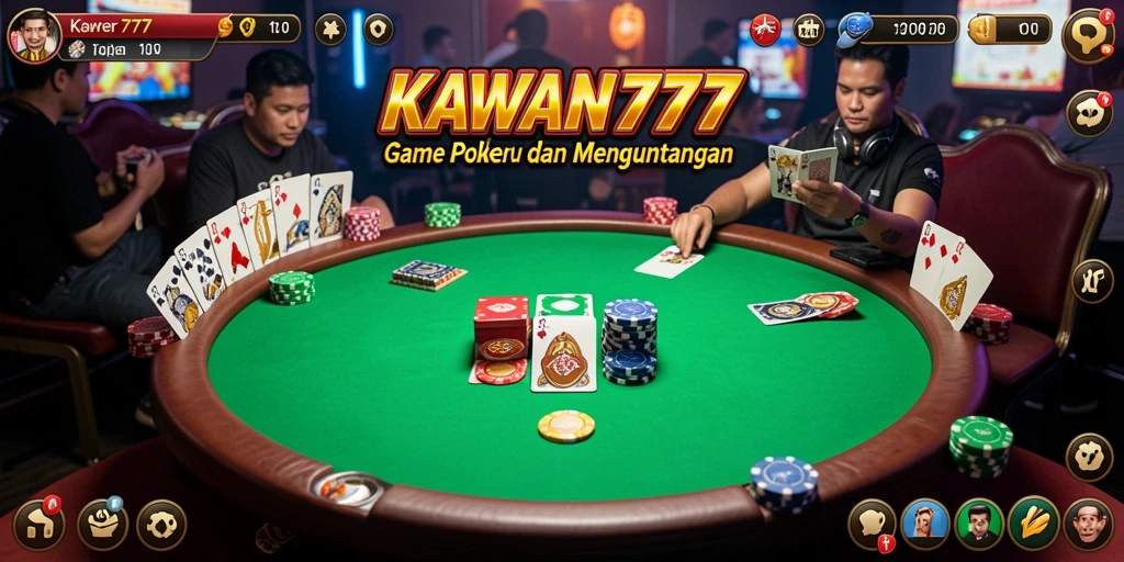 Tampilan gameplay menegangkan pada KAWAN777 saat bermain Poker.