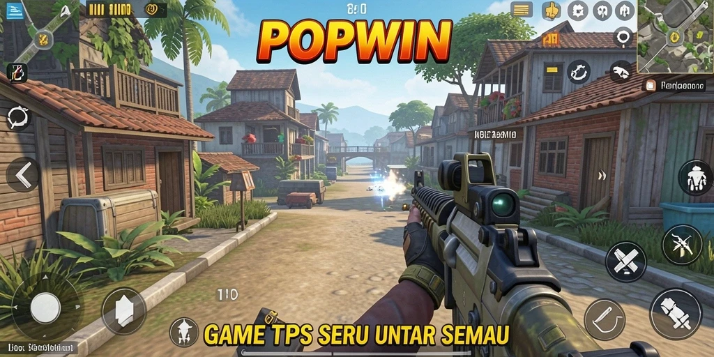 Screenshot utama POPWIN menampilkan aksi gameplay TPS yang seru.