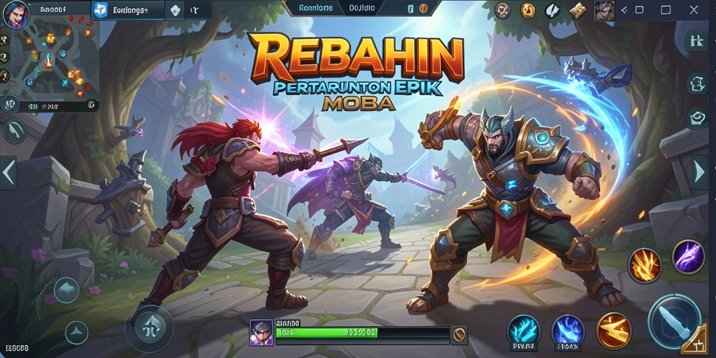 Tampilan gameplay seru dan mendebarkan di arena MOBA REBAHIN.