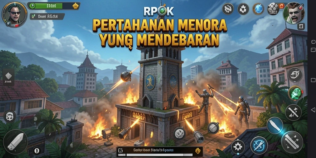 Tangkapan layar gameplay RPOK yang menunjukkan pertempuran seru Tower Defense.