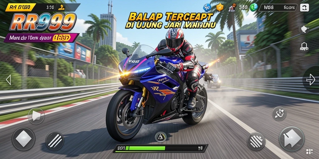Tangkapan layar RR999 menampilkan aksi balap motor yang seru dan mendebarkan.
