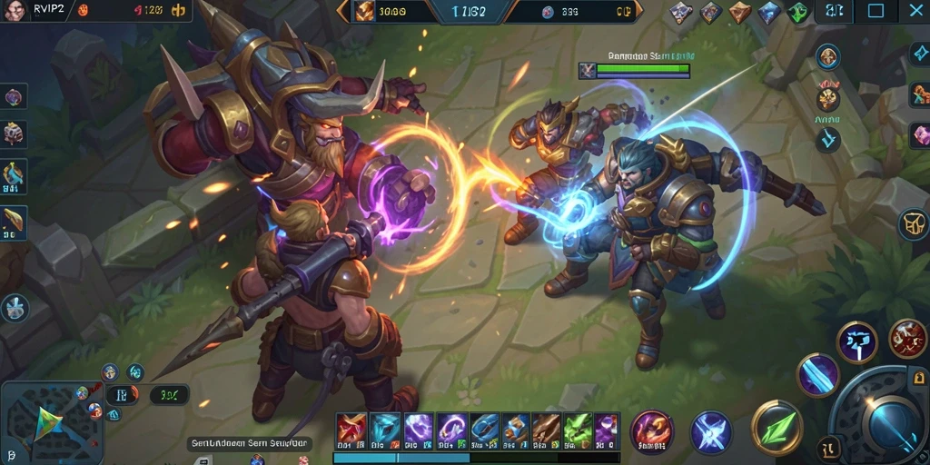 Tampilan seru gameplay MOBA dalam RVIP2 di layar.