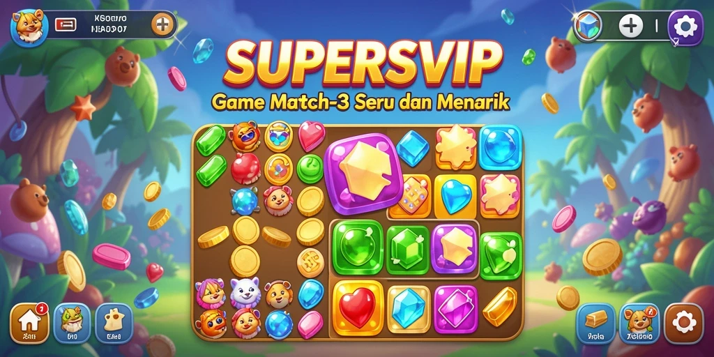 Tangkapan layar gameplay <strong>SUPERSVIP</strong> menunjukkan aksi mencocokkan yang seru dan penuh warna.