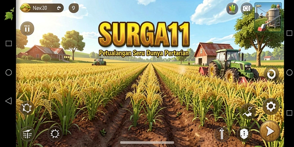 Tampilan gameplay SURGA11 dengan pertanian yang dinamis dan menarik.