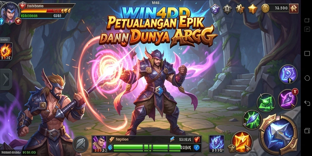 Gameplay seru di dunia epik WIN4D dengan pertarungan yang intens.